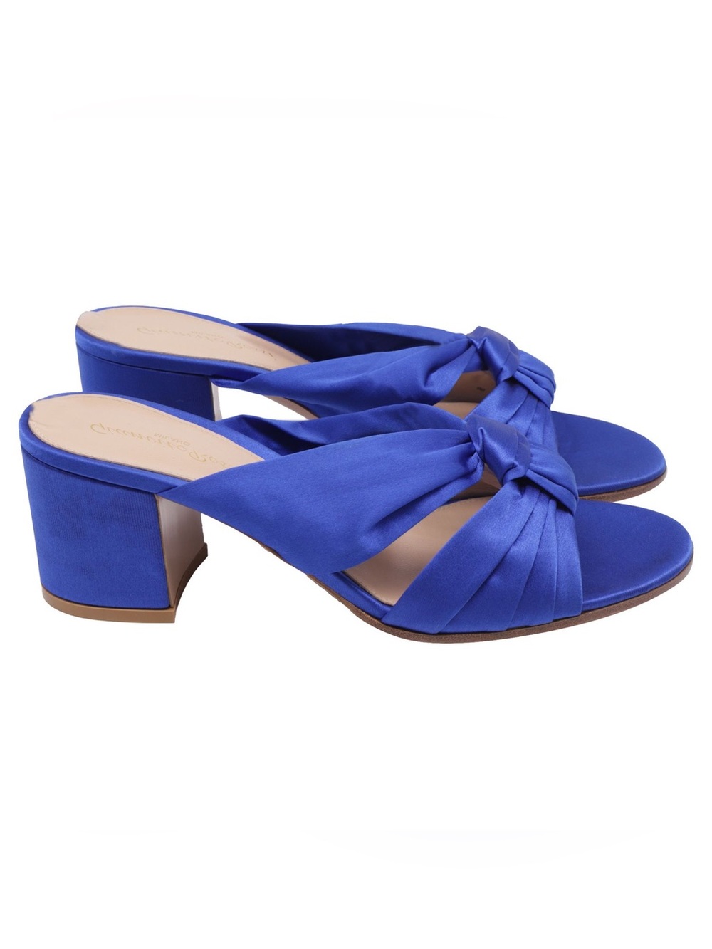 GIANVITO ROSSI Twist Knot mules, blue silk heeled sandals 40 /10